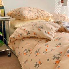 Yickyue Chic Shabby Floral Duvet Cover with Bed Sheet Pillowcases Twin Queen Family Soft 100%Cotton Floral Bedding Set for Girls Women