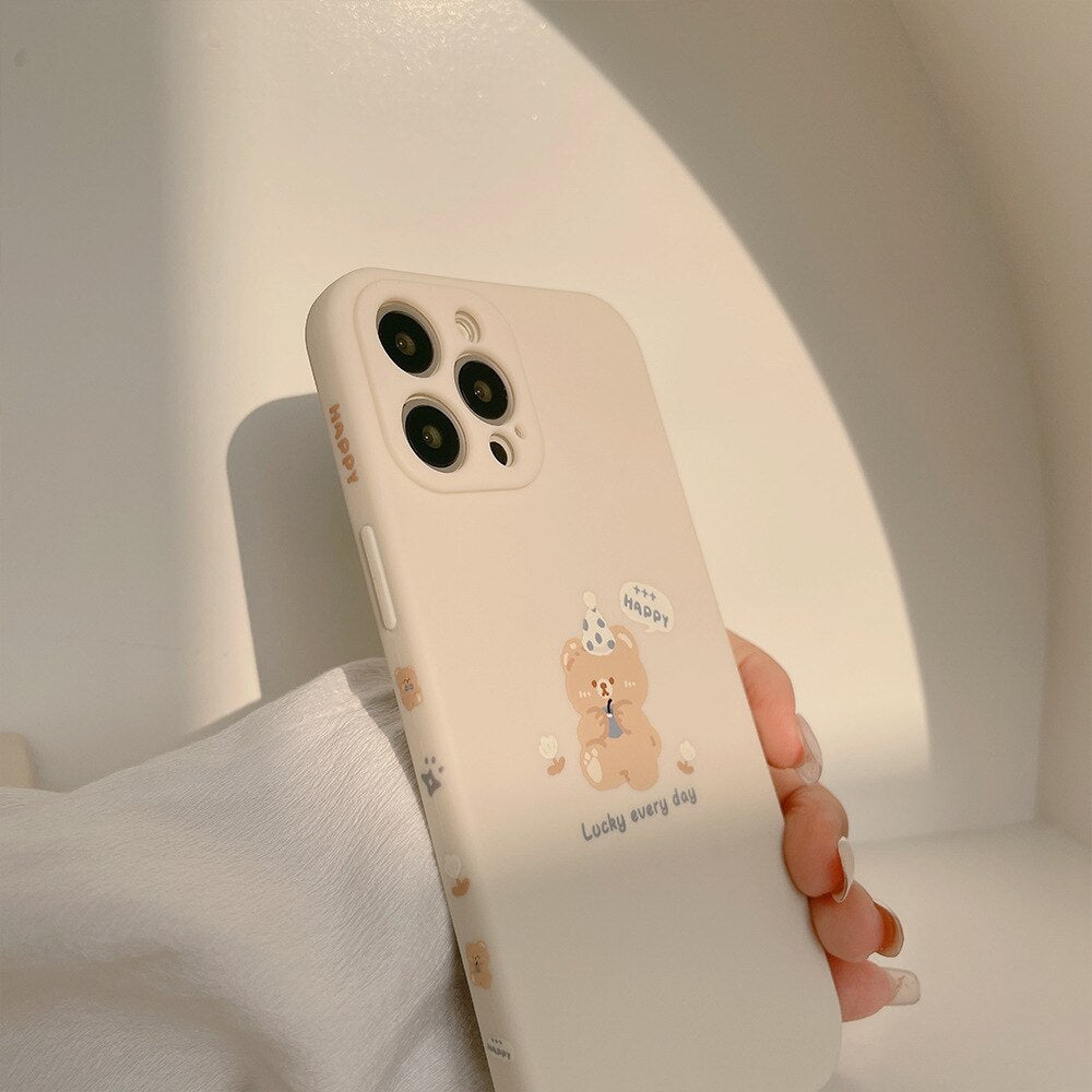 Birthday happy bear cute bears cartoon phone case for iphone 13 11 12 mini pro max x xr xs max 7 8 plus silicone shockproof capa