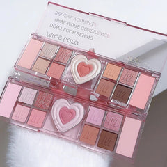 YICKYUE  -  12 Colors Pink Eyeshadow Palette Pearly Matte Glitter Highly Pigmented Rouge Tray Brightening Love Heart Eyes Makeup Tools