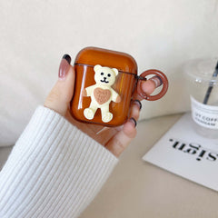 Brown earphone case 3d bear cute earphone case for apple airpod 1 2 3 wireless bluetooth charging box for airpods pro cover capa