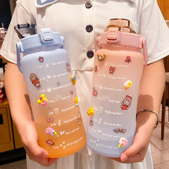 2L Sports Straw Water Bottle With Stickers Portable Large Capacity Fitness Bike Cup Summer Ice Cold Water Jug