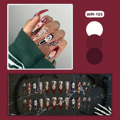 YICKYUE  -  24pcs Halloween Ghost Red French Fake Nails Press On Almond Nails Full Cover Long Stiletto False Nails with Blood Drops Designs