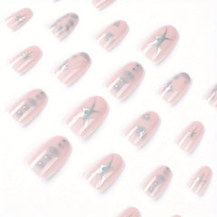 YICKYUE  -  Wearable Nail Plate Silvery Star Spotted Wearable Nail Short Style Nail Plate Wearable Nail Nail Plate