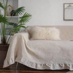 YICKYUE  -  Ruffles Sofa Towel Multi-functional Cover Polyester Hemp Printing Pastoral Pleat Thick Plain Retro Couch Cover Home Decorate