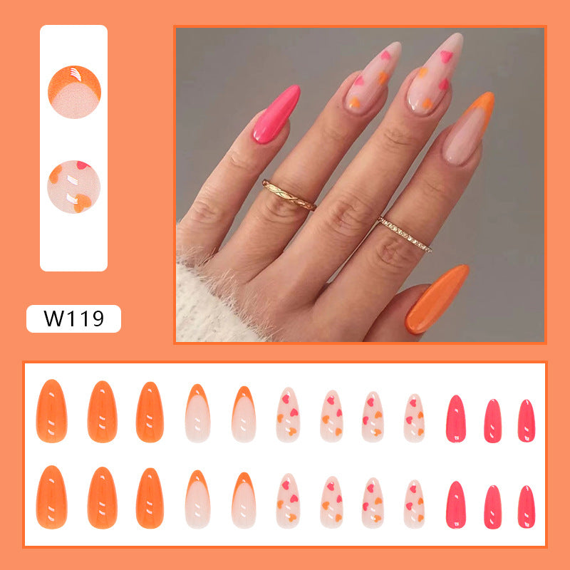 YICKYUE  -  24pcs Press-on False Nails Featuring Almond-shaped French Manicure Design Perfect for Valentine's Day Ideal As A Gift for Girls