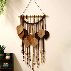 Handmade Boho Leaf Macrame Hanging Tapestry Autumn Maillard Home Room Decoration Accessories Aesthetic Wall Art Holiday Decor