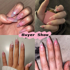 YICKYUE  -  24Pcs Gradient Pink Press on Nails Short Almond Fake Nails Heart Bow Design Nail Tips Sweet False Nail for Women&Girls DailyWear