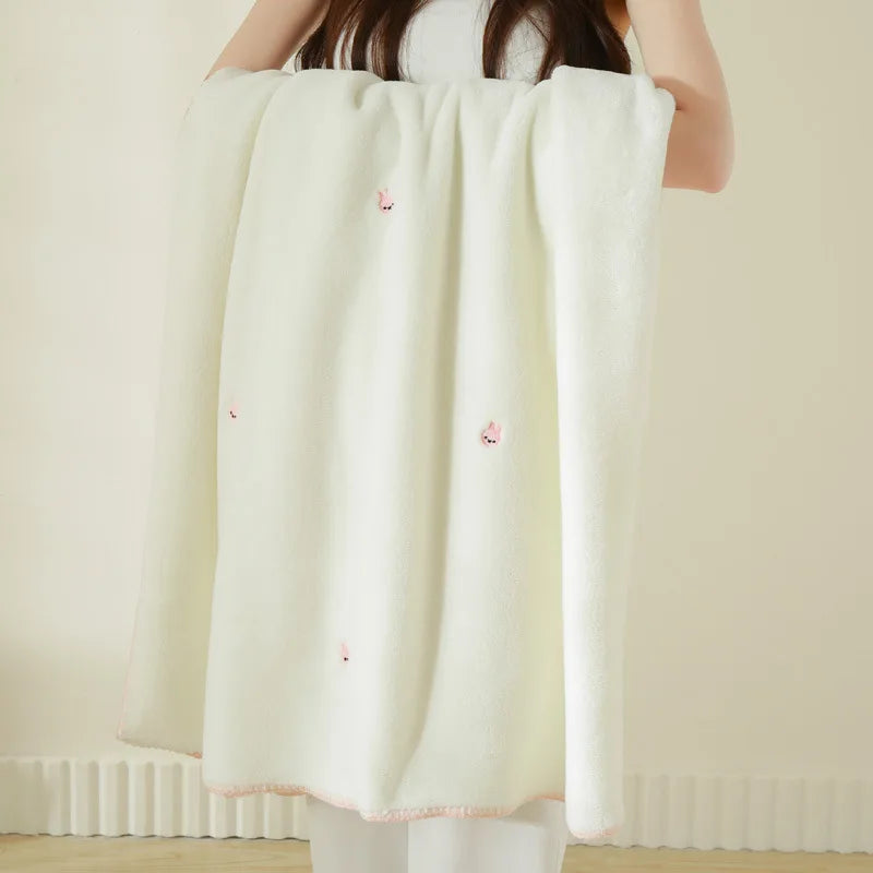 Korean Baby Velvet Embroidered Blanket Double Sided Warm Blanket for Travel Bedroom Single Nap Office Sofa Cover for All Seasons