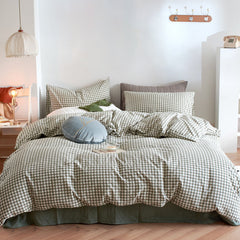 YICKYUE  -  Cotton Small Gingham Bedding Set - Green