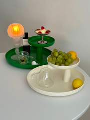 YICKYUE  -  Retro Tray Desktop Shelf Rotating Double Layer Round Tray Fruit Plastic Storage Box Glasses Accessories Perfume Storage Rack
