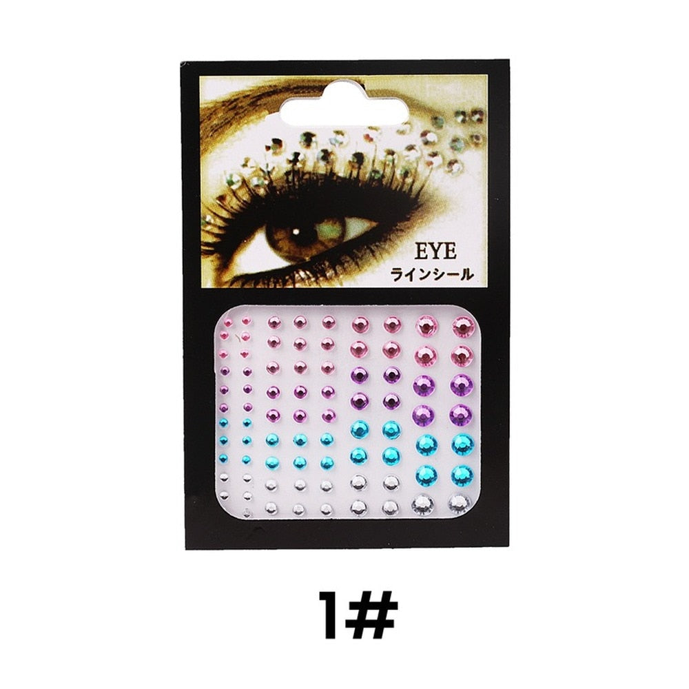 Yickyue 9 Colors Tattoo Sticker Glitter Diamond Makeup Eyeliner Eyeshadow Face Rhinestone Sticker Jewelry Eyes Makeup Crystal Stickers