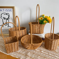 YICKYUE  -  Handwoven Storage Basket Rattan Snack Fruit Picnic Basket Wedding Flower Hand Baskets Portable Sundries Organizer Container