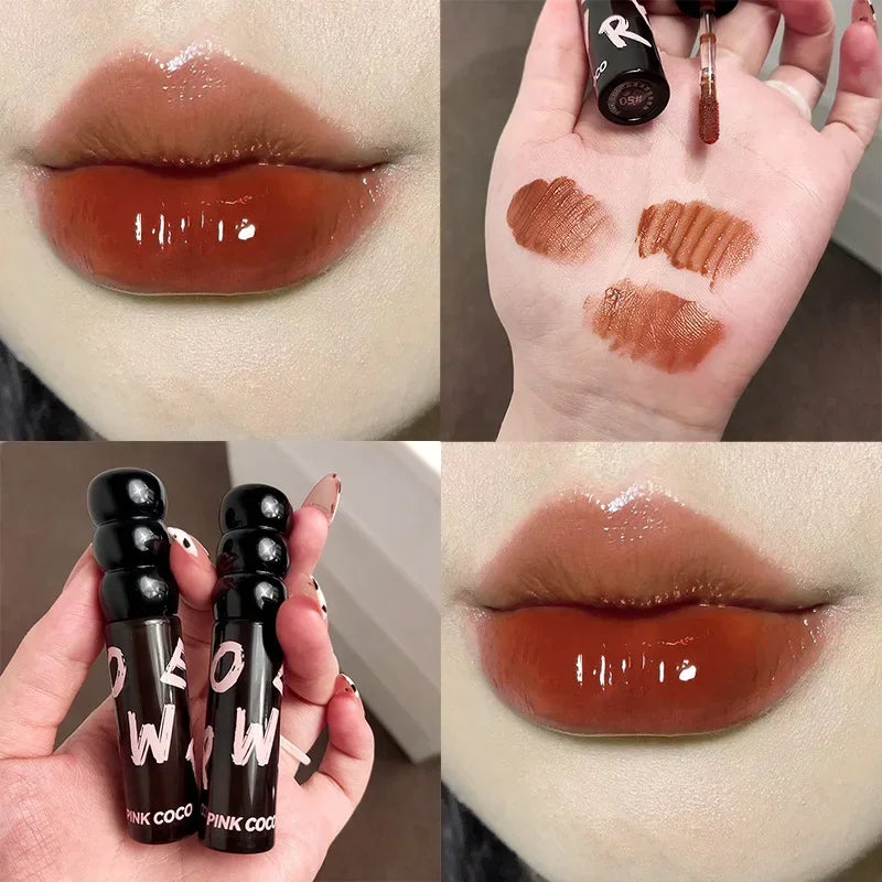 YICKYUE  -  Cheery Red Lip Gloss Lipstick Moisturizing Jelly  Matte Frozen Tea Lip Oil Waterproof Lasting Lip Gloss Korean Beauty Cosmetics