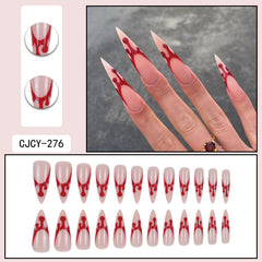 YICKYUE  -  24pcs Halloween Blood Drops French False Nails Full Cover Long Tip Fake Nails Press On Nails Nude Color Stiletto Nails Finished
