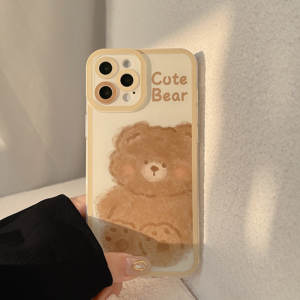 Big bear cute phone case for iphone 13 12 11 pro max 7 8 plus mini x xr xs max cartoon silicone soft shockproof cover shell