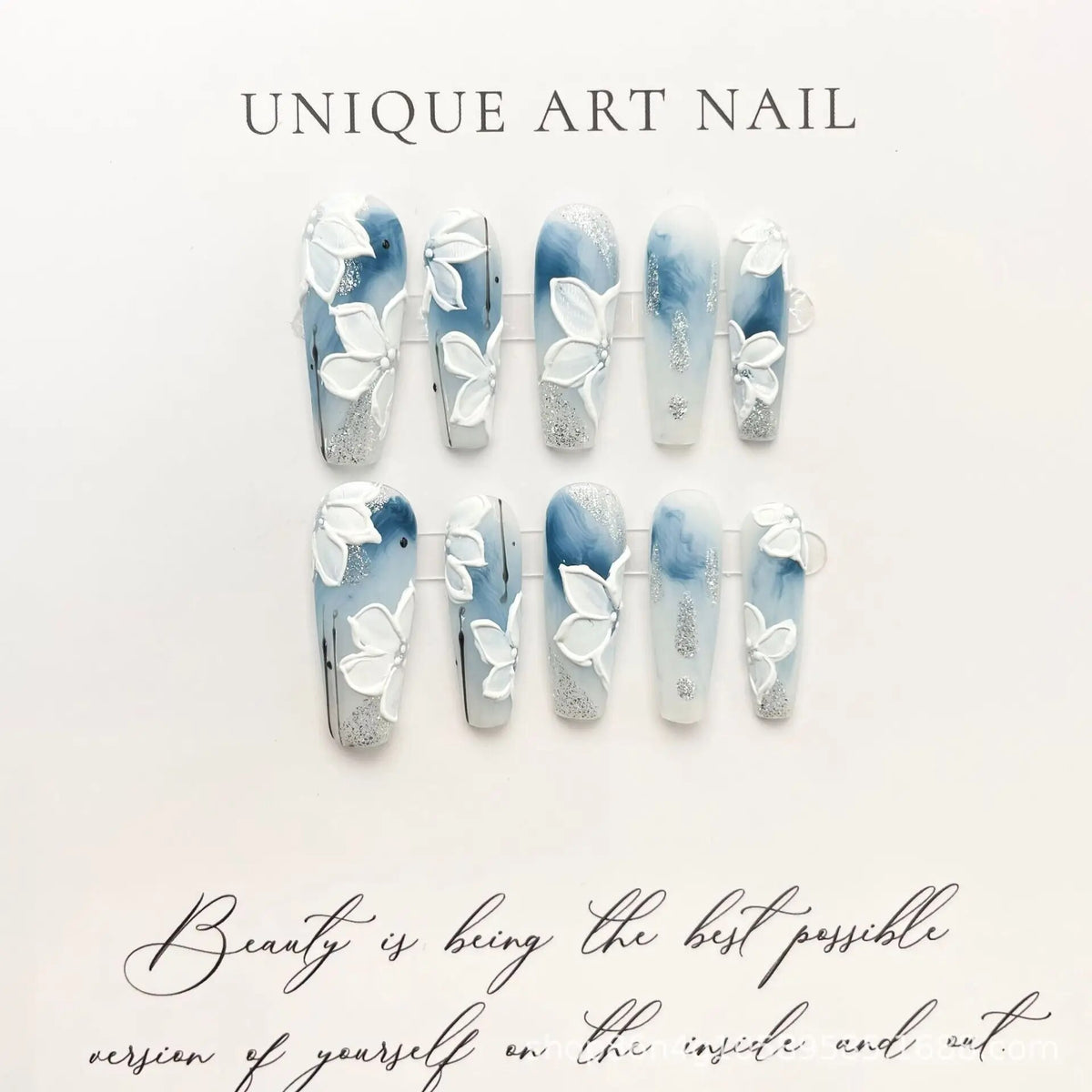 YICKYUE -  Chinese Style False Madehand Nails Bamboo And Jade Mid Long T Wearable Fake Nails Ink Elegant Halo Nail Patch  Nail Accessories