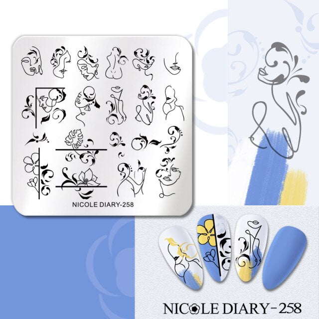 NICOLE DIARY Lines Maple Leaf Nail Stamping Plates Autumn Fall Leaves Image Printing Stencils DIY Stamp Templates All For Nails