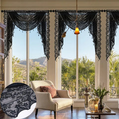 YICKYUE  -  French Romantic Lace Curtain Head with Pendant Decor Sheer Gauze Curtain Pelmet Wavy Valance Window Room Home Wedding Decoration