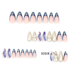YICKYUE  -  24pcs Y2k Gradient French False Nails Long Almond Nails Press On Nails Round Wearable 3D Gold Embossed Decor Fake Nail Finished