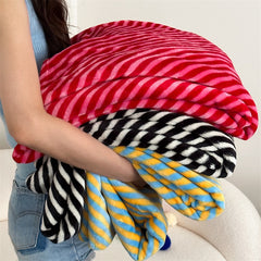 YICKYUE  -  Fun Striped Eyes Double-sided Flannel Blanket Cute Ball Casual Sofa Blanket Two-color Skin-friendly Soft Shawl Cover Blanket