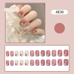 24pcs fake short nailsBean Paste Nail Patch Square Head Glue Type Removable Short Paragraph Fashion Manicure False Nail Patch TY