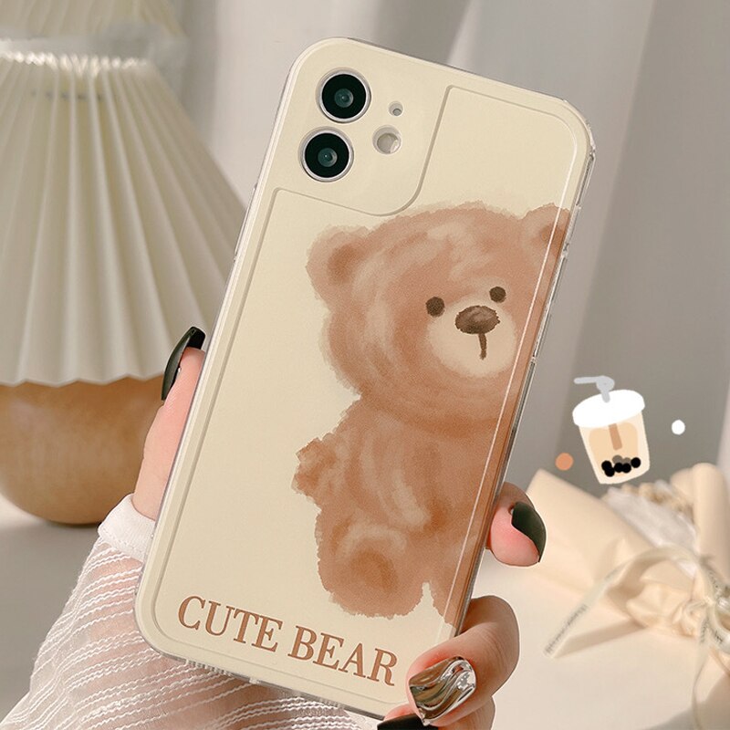 INS bear phone case for iphone 11 12 pro max mini 7 8 plus se  xsmax x xr soft silicone cute cartoon bears cover capa shell