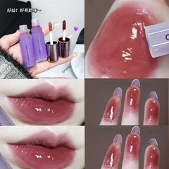 YICKYUE  -  Water-light Jelly Lip Gloss Nude Pink Dark Mulberry Lip Glaze Lasting Moisturising Daily Makeup Lipstick Korean Lips Cosmetics