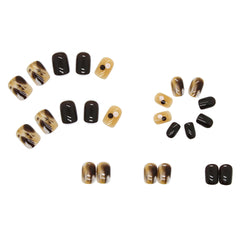 Amber Fake Nails Art Nail Tips Press on False Nails Set Full Cover Artificial Short Square Head Fingernails 24pcs/pack