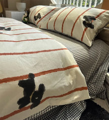 YICKYUE  -  Cute cartoon teddy dog stripes bedding set kid teen boy,twin full queen cotton home textile bed sheet pillow case quilt cover