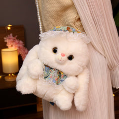 Lovely Rabbit & Penguin Plush Backpack Kawaii Animal Messenger Bag Pearl Chain Stuffed Soft Pillow for Girls Xmas Valentine's