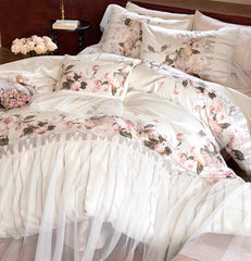 YICKYUE  Elegant romantic pastoral flower bedding set,full queen king fairyfair flounce home textile bed sheet pillow case quilt cover
