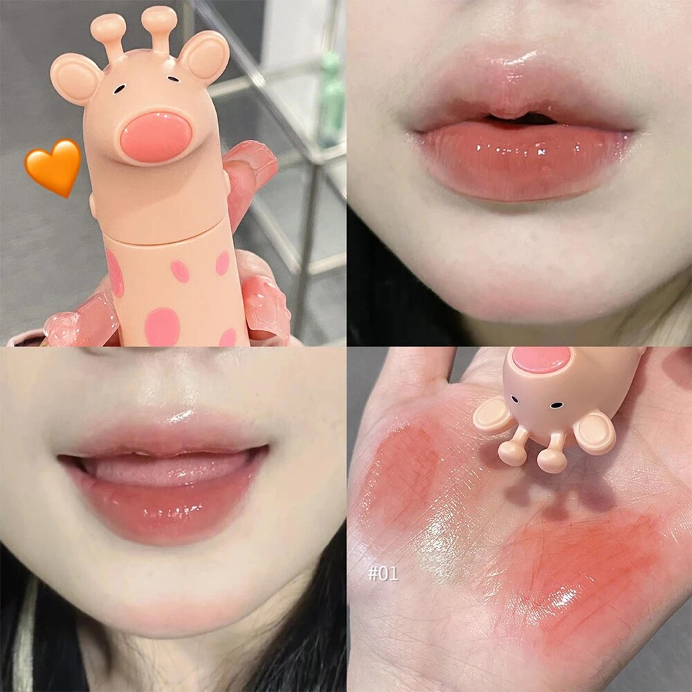 Yickyue Cute Deer Mirror Water Lip Gloss Red Lip Glaze Transparent Glass Lip Waterproof Lasting Liquid Lipstick Nude Clear Tint Makeup