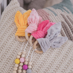 Beech Wood Baby Teether Rabbit ears Baby Nursing Bracelet Wooden Pendant For DIY Nursing Pacifier Chain Clips Baby Products