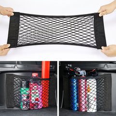 Car Back Rear Trunk Seat Storage Bag Auto Accessories Organizer Double-deck Elastic String Net Magic Sticker Pocket Bag Mesh