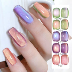 YICKYUE  -  1/5PCS SS25 Cat Eye Gel Polish w/Glass Beads & Crystal, 5 Colors Salon DIY Nail Supplies Kit for Pro Nails Manicure