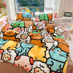 Yickyue Rosered Bedding Set Flora Summer Duvet Cover Pillowcase Comforter Bag Flat/Fitted Sheet King Bedclothes Home Textile Twill Print