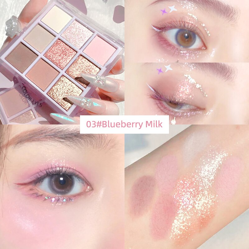 Yickyue Matte Shimmer Eyeshadow 9 Colors Korean Style Pearle Glitter Pigment Eye Shadow Makeup Palette Lasting Fashionable Girl Cosmetic