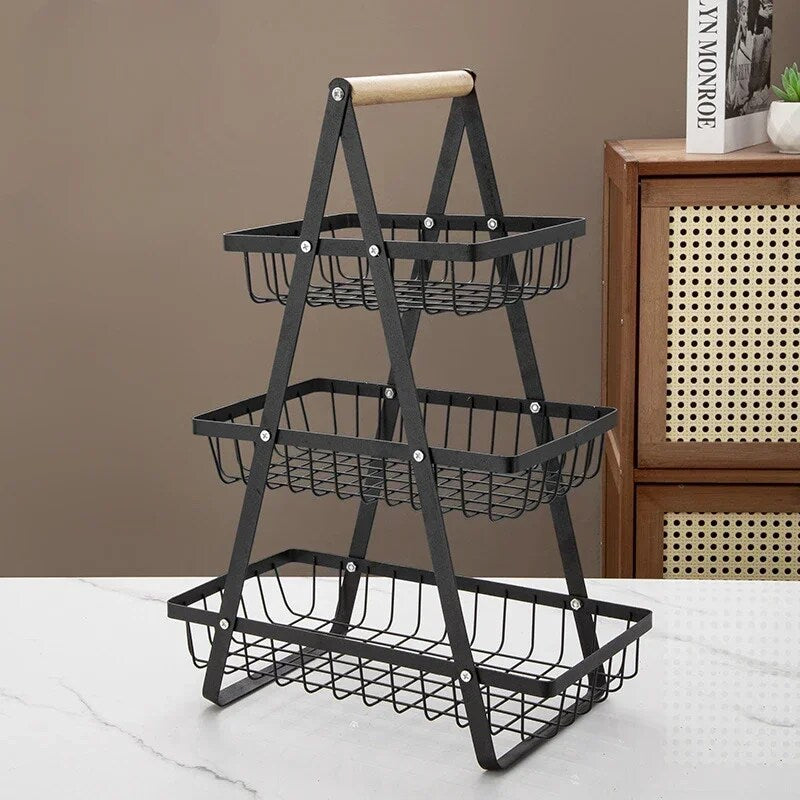YICKYUE  -  Double Layered Hollow Net Fruit Basket Home Furnishings Three-layer Storage Rack Kitchen Storage