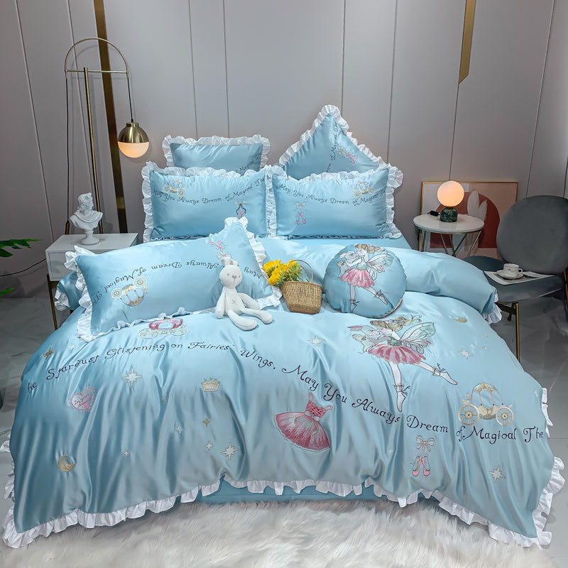 Yickyue - Home Bed 4 Pcs Set with Duvet Cover Pillow Shams Flat Sheet