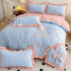 Yickyue - Aesthetic Embroidery Warm Milk Velvet Duvet Cover Bedding Set