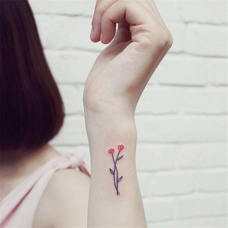 Waterproof Temporary Tattoo Stickere Cute Hand Drawn Flower Design Body Art Fake Tattoo Flash Tattoo Wrist Ankle Female