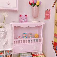 Pink Home Decor Wall Mount Wood  Frame Books Toys Storage Shelf Rack Holder For Home Girl Bedroom Decor
