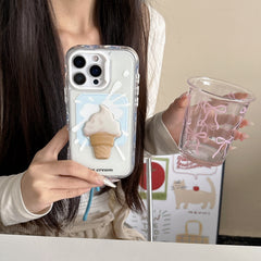 YICKYUE  -  Korean ins Summer 3D Ice Cream Phone Case for iPhone 16 15 14 13 Pro Max Back Cover Fund