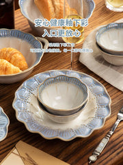 YICKYUE  -  French Vintage  Household Vegetable Relief Dining Plate Ceramic Soup  Premium Steamed Fish  Light Luxury Disc Plate