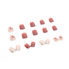 Yickyue Gentle Bean Sand Gradient White Wear Nail Short Temperament Pearl Fine Glitter Diamond Nail Fairy Rose Nail Piece Stick On Nails