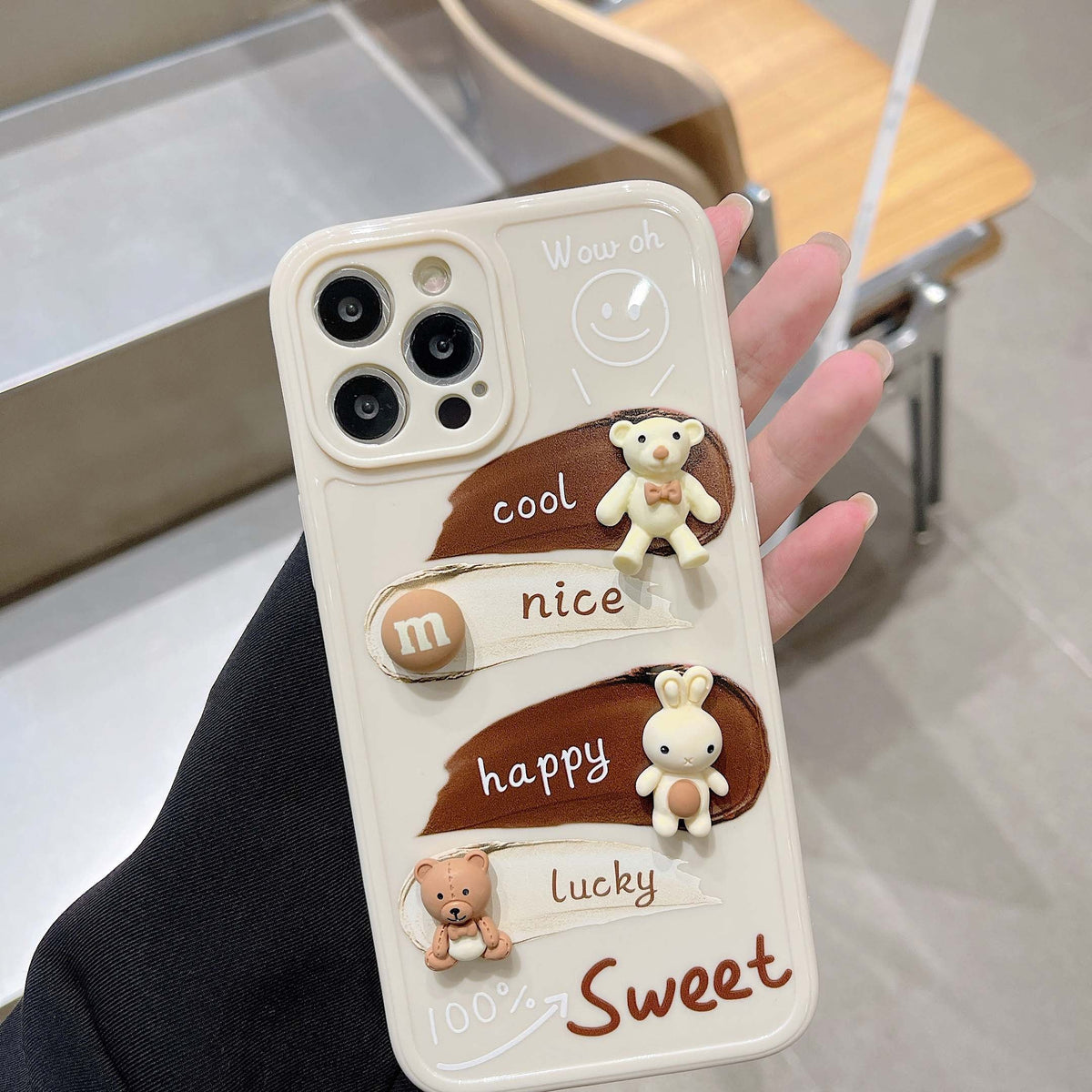 3D bear rabbit cartoon phone case for iphone xsmax 7 8 plus xr x 12 mini 11 pro max soft silicone cute label cover capa