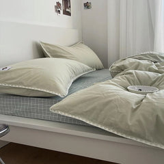 Yickyue Four-piece Girl Heart Pure Color Cotton Embroidered Quilt Set Sheet Apartment Bed Bed
