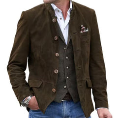 Hearujoy 2025 New Suede jacket For Men Vintage Casual Suit Coat Spring Autumn Long Sleeve Stand Collar Retro Tops Outerwear Streetwear