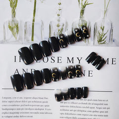 24pcs Long Square Black Fake Nails Star Moon Design Press On False Nails Graffiti Style Korean Manicure Removable Glue Nail Art