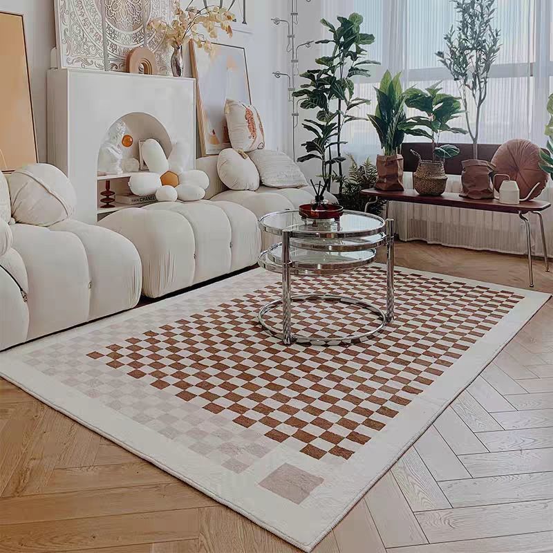 Roman Retro Chessboard Large Area Living Room Carpet High Quality Non-slip Bedroom Bedside Carpets Simple Plaid Lounge Rugs